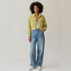 Aerie Groove-On Velour Full Zip Crop Jacket in lime green